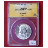 1955 Franklin Silver Half ANACS MS63 FBL - Bugs