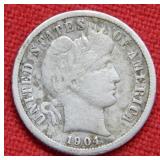 1904 S Barber Silver Dime