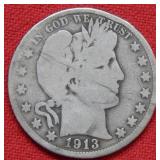 1913 Barber Silver Half Dollar