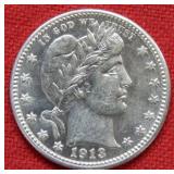 1913 D Barber Silver Quarter
