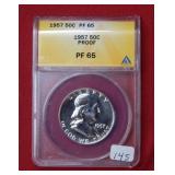 1957 Franklin Silver Half Dollar ANACS PF65