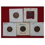 (5) Indian Head Cents 1899-1901-1902-1903-1904