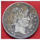 1911 D Barber Silver Quarter - Toned