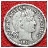 1911 Barber Silver Dime