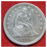 1891 S Seated Liberty Silver Quarter Coin