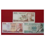 1970 - 20,000, 50,000, 1,000,000 Turkey Currency