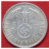 1936 German 5 Mark with Swastika