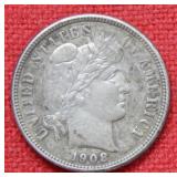 1908 D Barber Silver Dime