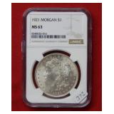 1921 Morgan Silver Dollar NGC MS63