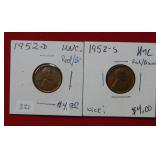 1952 D&S Lincoln Wheat Cents - Red/Brown