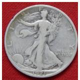 1921 S Walking Liberty Silver Half Dollar