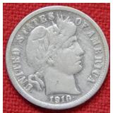 1910 D Barber Silver Dime