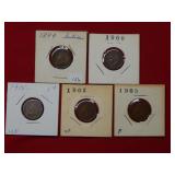 (5) Indian Head Cents 1899 to 1903
