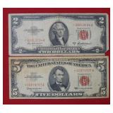 1953 A $2 & 1963 $5 Red Seal US Note