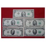 (5) Misc Date $1, $2, $5, $10, $20 FR Notes