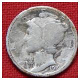 1916 D Mercury Silver Dime