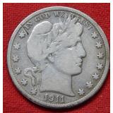 1911 Barber Silver Half Dollar Coin