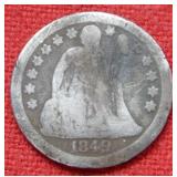 1849 O Seated Liberty Silver Dime- Rotated Die
