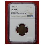 1871 Indian Head Cent NGC AG3 Brown