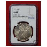 1882 CC S Morgan Silver Dollar Coin NGC MS64