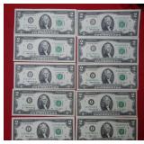 (10) 1976 & 2003  $2 Federal Reserve Notes UNC