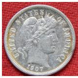 1907 D Barber Silver Dime