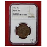 1853 Large Cent NGC MS65 Brown