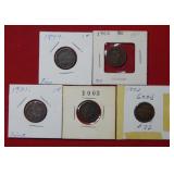 (5) Indian Head Cents 1899 through 1903