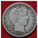 1916 D Barber Silver Quarter Coin