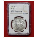 1887 Morgan Silver Dollar Coin NGC MS64