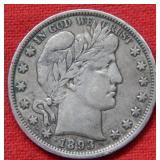 1893 Barber Silver Half Dollar Coin