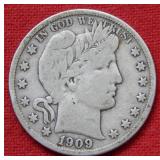 1909 S Barber Silver Half Dollar