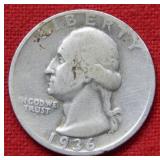 1936 D over D Washington Silver Quarter - error