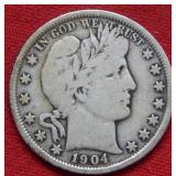1904 Barber Silver Half Dollar Coin