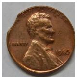 1965 Lincoln Cent with Clipped Planchet - error
