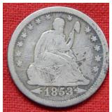 1853 O Seated Liberty Quarter - Rays and Arrows