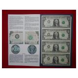 1995 Uncut Sheet of Four $1 Fed Res Notes