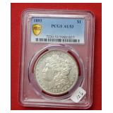 1893  Morgan Silver Dollar Coin PCGS AU55
