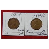 (2) Lincoln Wheat Cents - 1931 D & 1942 D