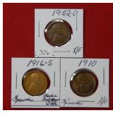 (3) Lincoln Wheat Cents - 1910- 1916 S -1922 D