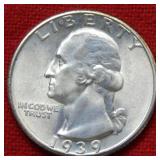1939 Washington Silver Quarter Coin