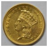 1854 $3 US Gold Coin