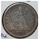 1875 Seated Liberty Silver Quarter