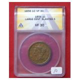 1856 Large Cent ANACS VF30 - Slanted 5