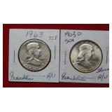 (2) Franklin Silver Half Dollars - 1963 & 1963 D