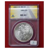 1881 S Morgan Silver Dollar Coin ANACS MS63