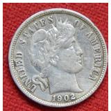 1902 Barber Silver Dime Coin
