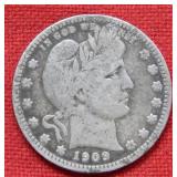 1909 D Barber Silver Quarter