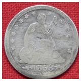 1853 O Seated Liberty Quarter - Rays and Arrows