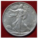 1937 S Walking Liberty Silver Half Dollar Coin
